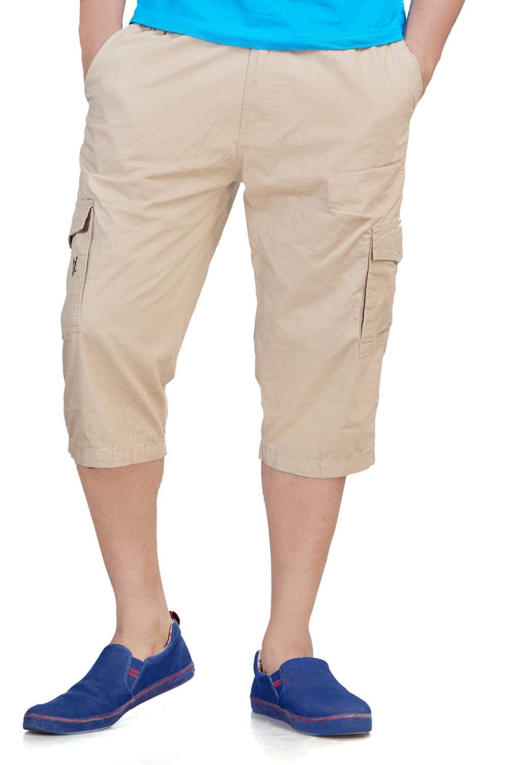 0-DEGREE Men's Regular Fit Three Quarter Shorts Beige 38 Inch Waist
