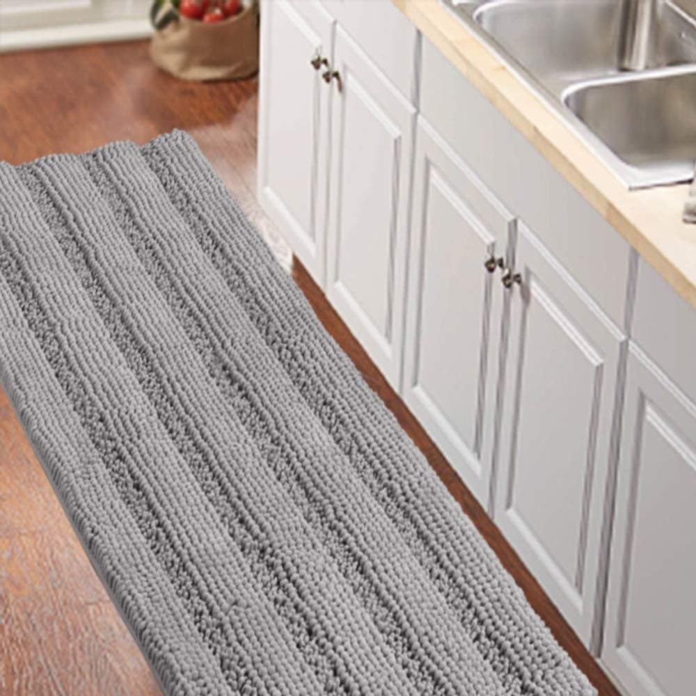 Turquoize Gray Kitchen Runner Chenille Shag Area Rug Non Slip Backing for Floor Runner Rug with Water Absorbent Bath Room Mat for TubLiving Room 59 X 20 Dove Gray Striped Pattern