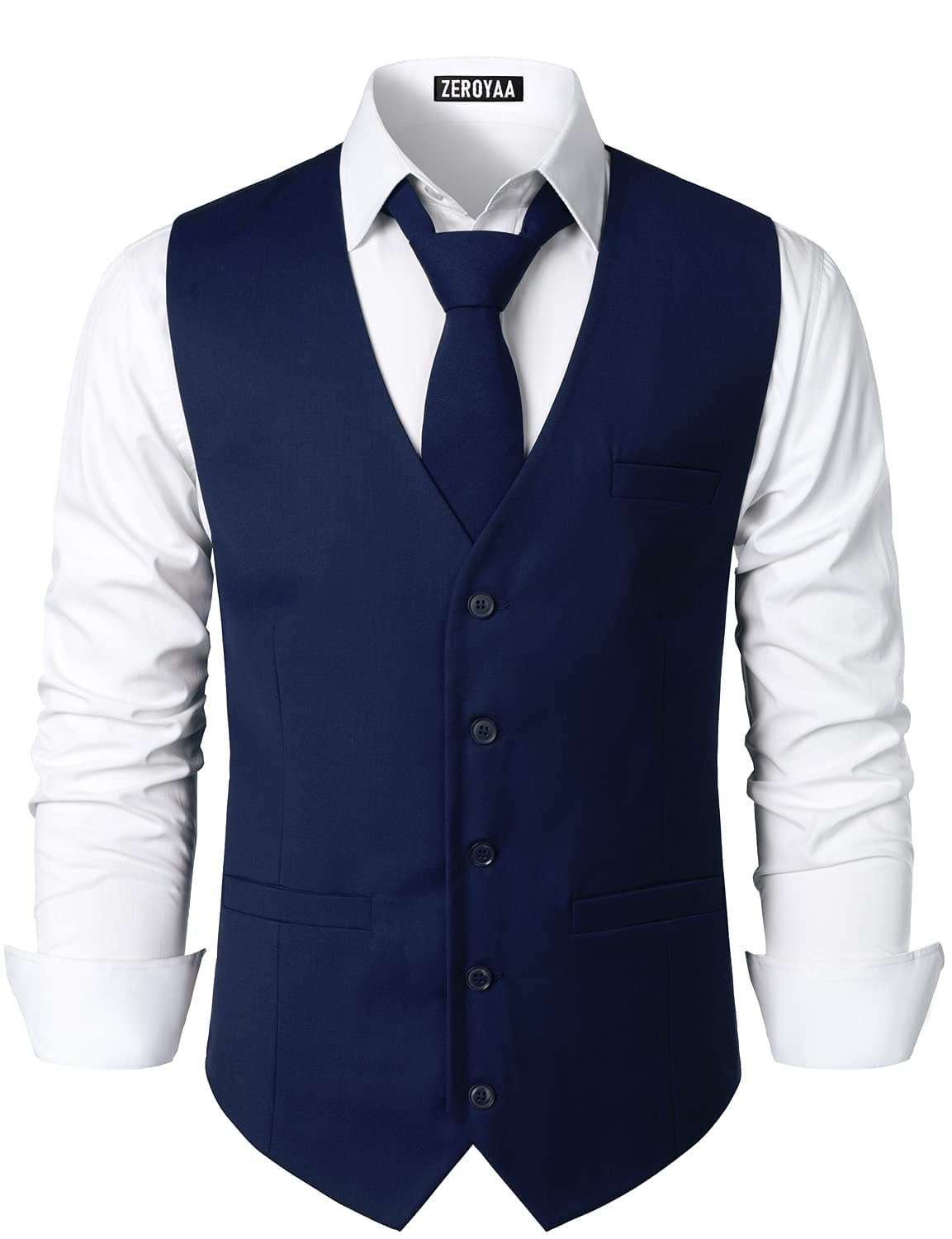 ZEROYAA Men's Hipster Urban Design 3 Pockets Business Formal Dress Vest for Suit Tuxedo ZLSV16 Navy Medium
