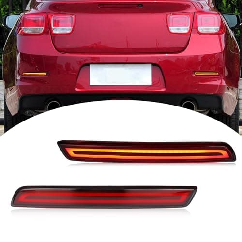 BINQIGOO LED Rear Bumper Reflector Light Compatible with 2013-2015 Chevrolet Chevy Malibu Daytime Running Light DRL Sequential Turn Signal Light Tail Brake Fog Lamp Accessories(Red)