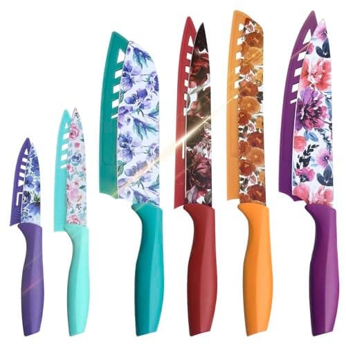 UPTRUST Knife Set, 12-piece Kitchen Knife Set Nonstick Coated, Professional Kitchen Cutlery Set for Chef, Cooking, Camping, Outdoor, Gift
