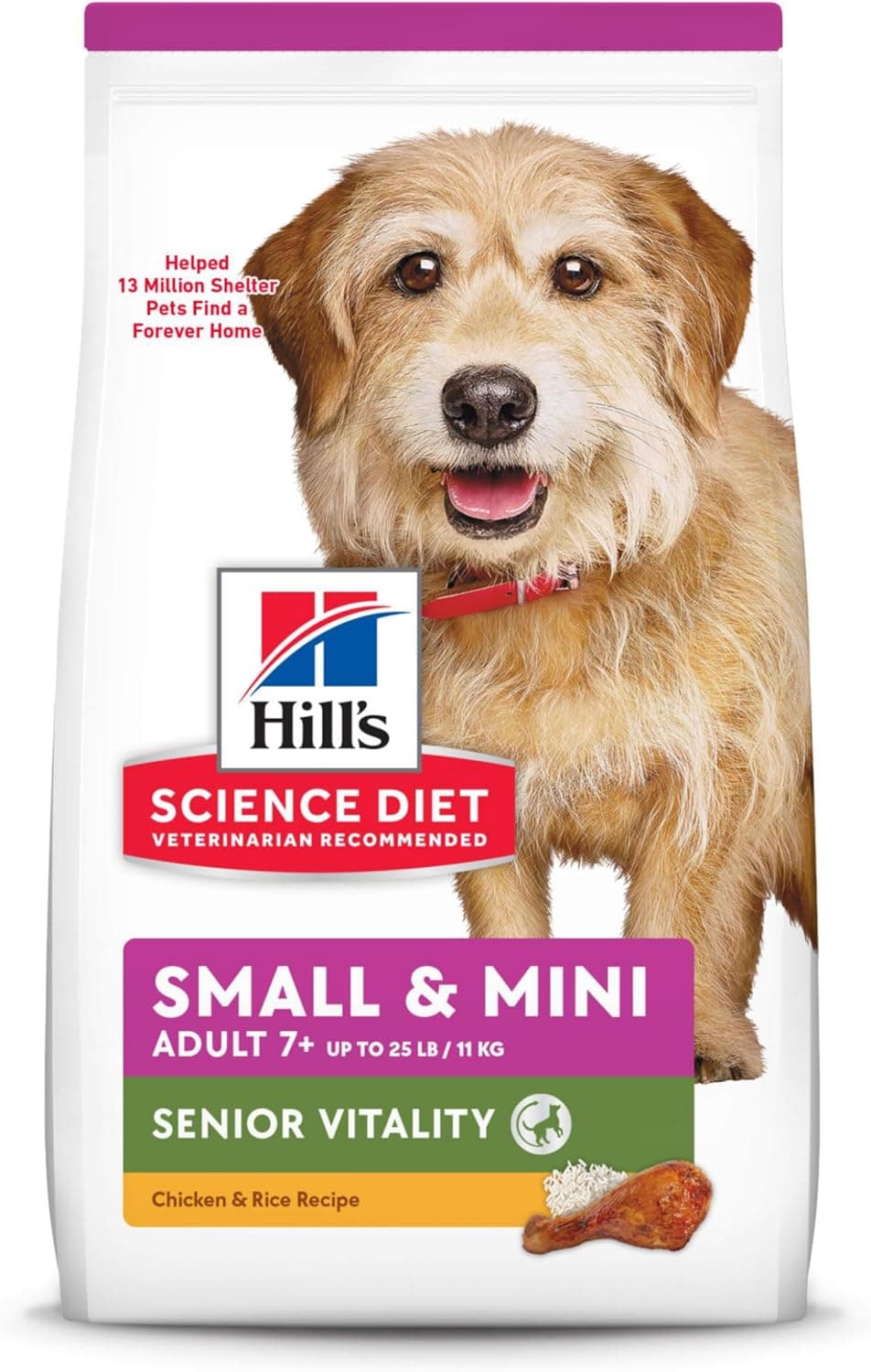 Hills Science Diet Adult 7 Senior Vitality Small Mini Chicken Rice Recipe Dry Dog Food 125 lbs