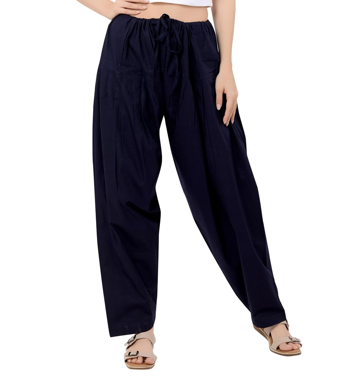 TRASA Semi Patiala Salwar Cotton One Side Pocket Traditional Indian Bottomwear Pant - Free Size Fit up to XXL - Navy Blue