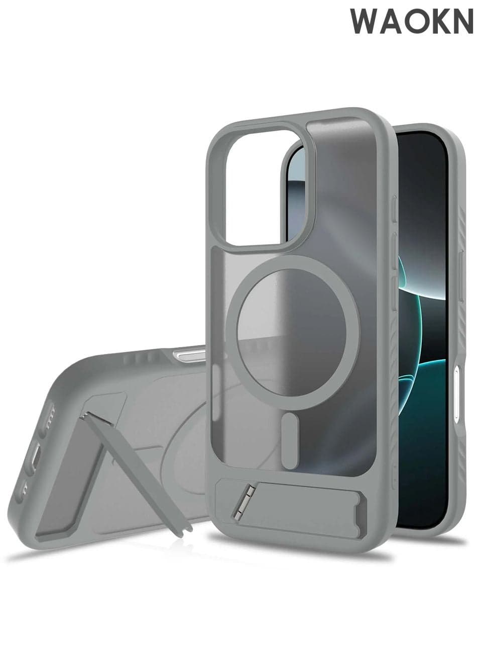 iPhone 16 Pro Max Case with Magnetic Kickstand - Slim Matte Translucent Cover Compatible with MagSafe - Built-In Invisible Stand for Hands-Free Viewing - Shockproof Grade Protection (Dark Gray)