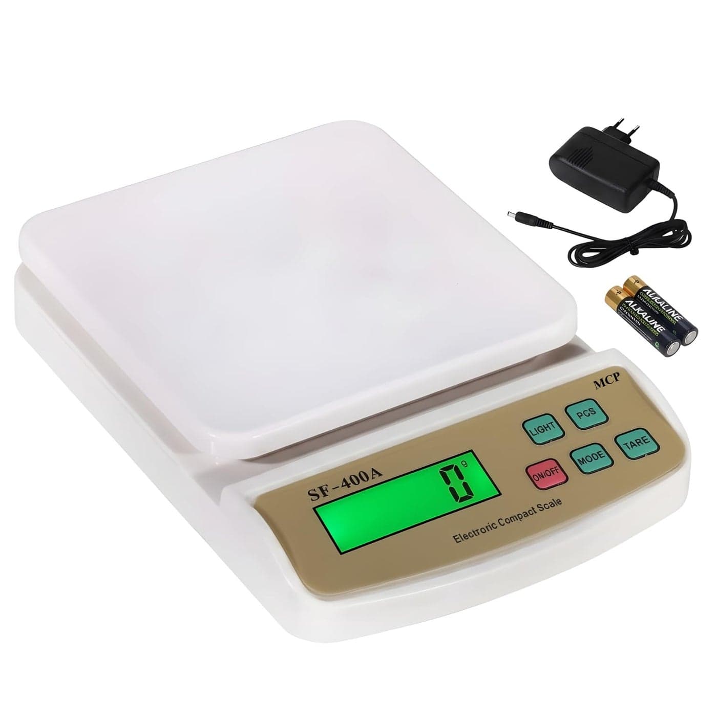 MCP Kitchen Weighing Scale With Tare Function SF 400A with Adaptor 10 kg Digital Multi-Purpose food weight machine for shop home use baking small portable countertop plastic ABS body