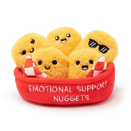 Emotional Support Nuggets by Relatable Easter Plush Cuddly Stuffed Animals and Toys Cute Easter Basket Stuffers Non Candy Easter Gift Basket Ideas Includes 5 Plushies with Carrying Basket