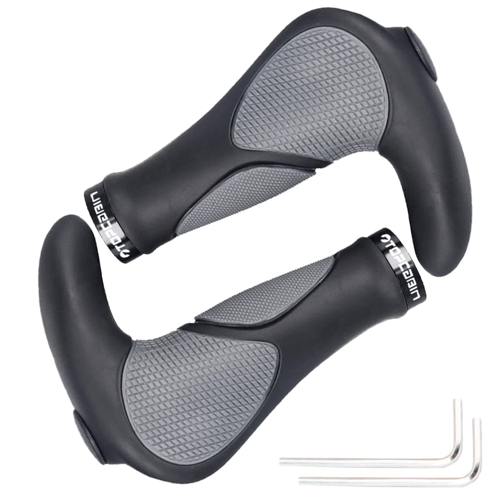 TOPCABIN Bike Grips,Ergonomic Design Bicycle Grips Widen Holding Rubber Bike Handlebar Grips with Aluminum LockGrips for Bike Mountain Road MTB (Big Horn Shape(Black&Grey))