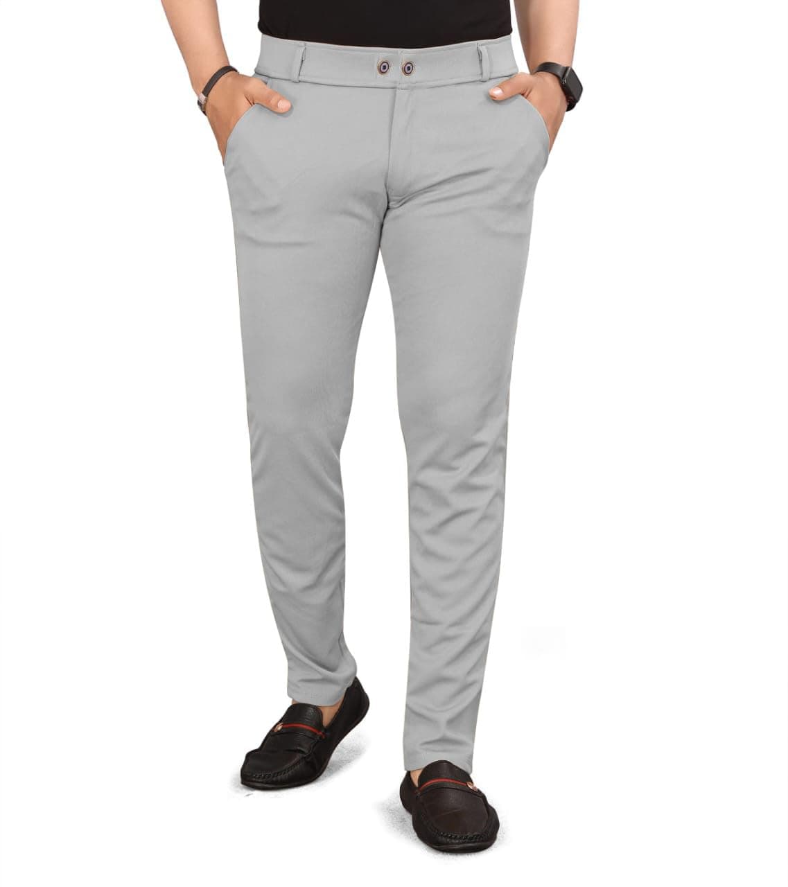HARSHAD KUMAR & CO. Men's Solid Lycra Slim Fit Stretchable Casual Wear Comfortable Formal Trousers Pants (40, Grey)