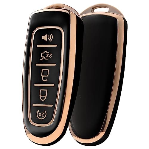 ELOHEI Key Fob Cover for Ford CMax Edge Escape Expedition Explorer Flex Focus Taurus Lincoln MKS MKT MKX Premium Soft TPU 360 Degree Full Protection Key Case Gold Edge Black