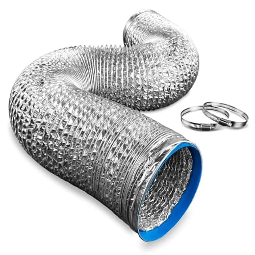 Midcvfrun Dryer Vent Hose 4 inch 6 feet Flexible Insulated Air Ducting Vent Hose for Tight Space Aluminum Foil Dryer Exhaust Hose with 2 Clamps for HVAC System