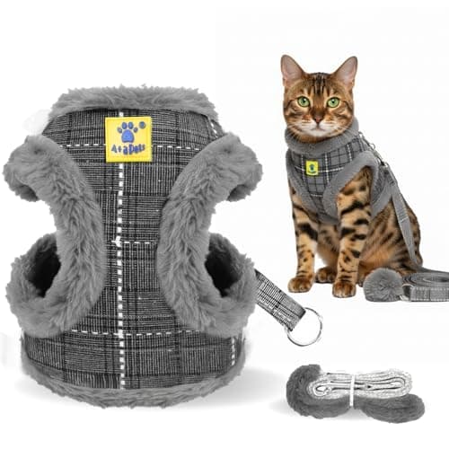 A+a Pets' Luxury Fur Harness & Leash Set for Cat & Small Dog | Lightweight, Escape Proof, Vest Combo (Grey, S)