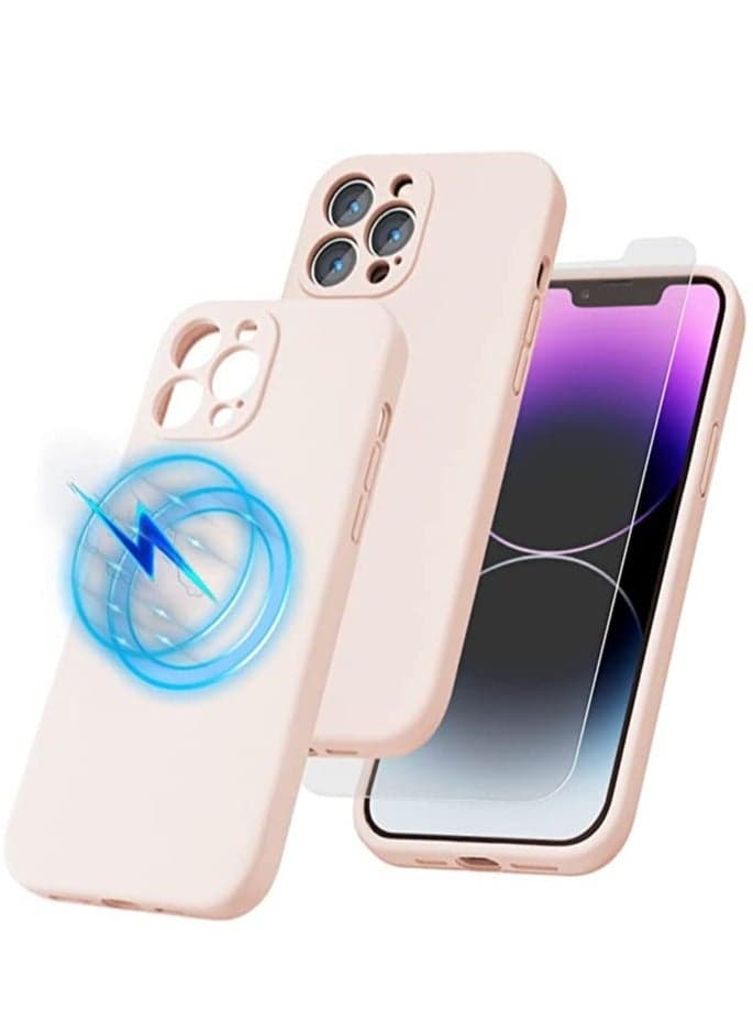 iPhone 14 Pro Max + 1 Pack Tempered Glass Screen Protector Magsafe Case Silicone Phone Case with Microfiber Lining for iPhone 14 Pro Max 6.7 inch 2022