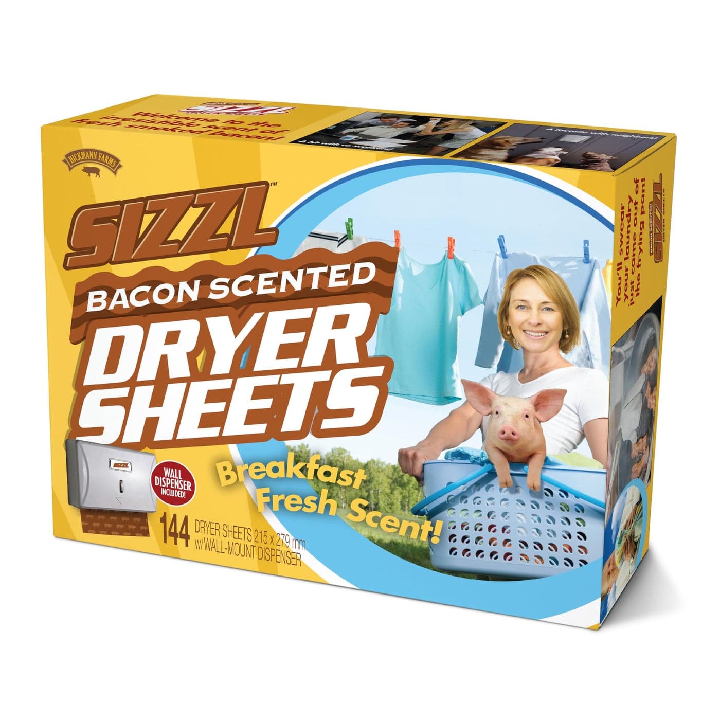 PrankO Sizzl Bacon Scented Dryer Sheets Prank Gift Box Novelty Gifting Box for Pranksters White Elephant and Secret Santa Holiday Gift Wrap Christmas Gift Box Empty