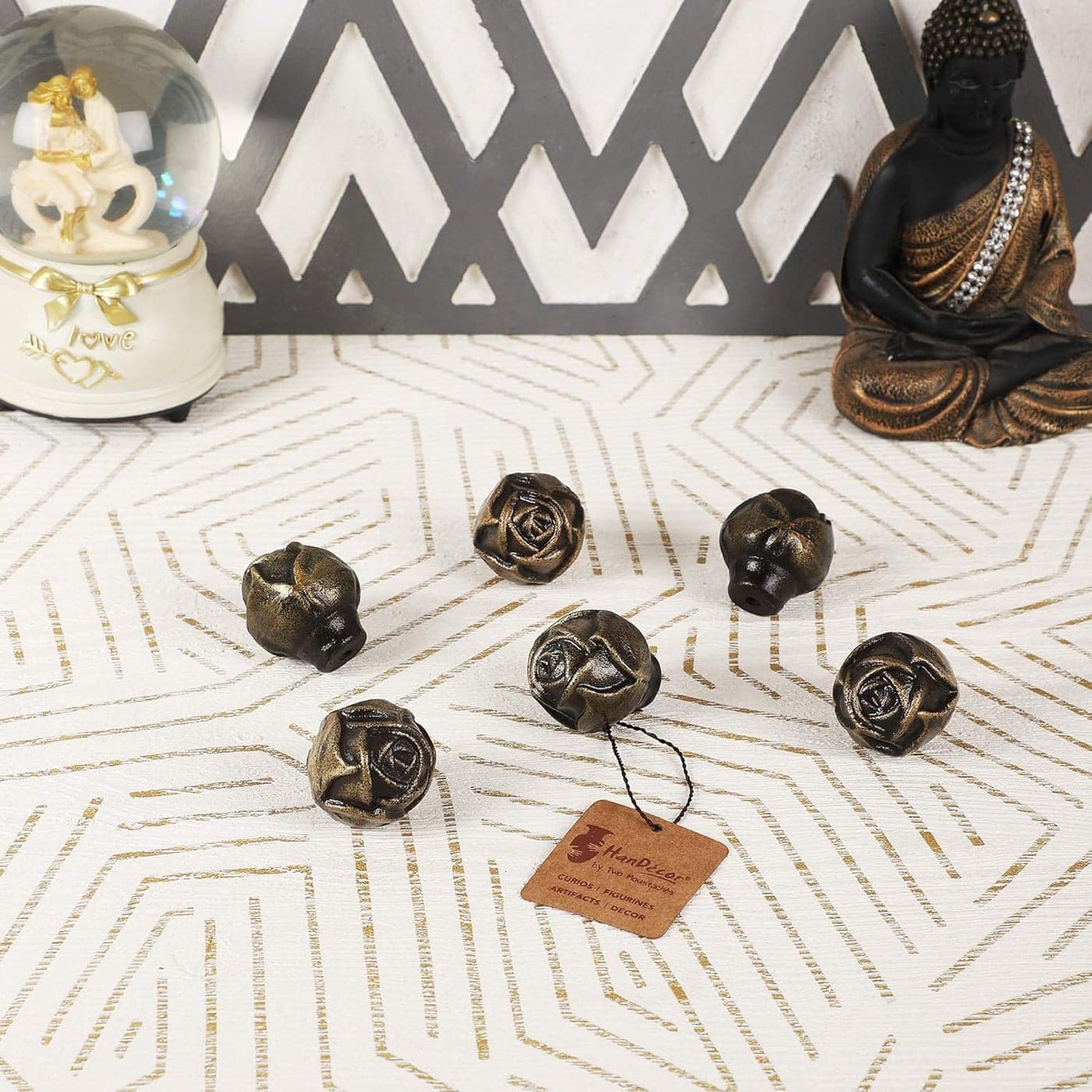 Two Moustaches Handcrafted Rose Bud Flower Design Drawer Pull Attractive Wardrobe Cabinet Knobs for Home Office KitchenAntique BrassPack of 6