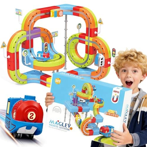 68 PCS AntiJam Magnetic TracksFlexible Magnetic DIY Electric Train Track Set for Toddlers 3 USBPowered STEM Educational Toy Gift