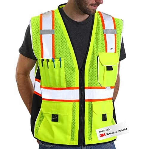 Dib Safety Vest Reflective Yellow Mesh High Visibility Vest with Pockets and Zipper ANSI Class 2 Heavy Duty Made with 3M Reflective Tape 3XL