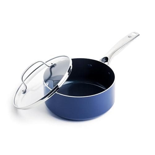 Blue Diamond Cookware 2QT Saucepan Pot with Lid Diamond Infused Ceramic Nonstick PFAS and PFOAFree Dishwasher Oven Safe Durable Versatile Easy Clean Even Heating Blue