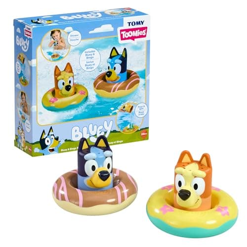 TOMY Toomies Splash Float Bingo and Bluey Water Toys 2in1 Toddler Bath Pool Play Set with Pour Cups Water Wheels Ages 18 Months