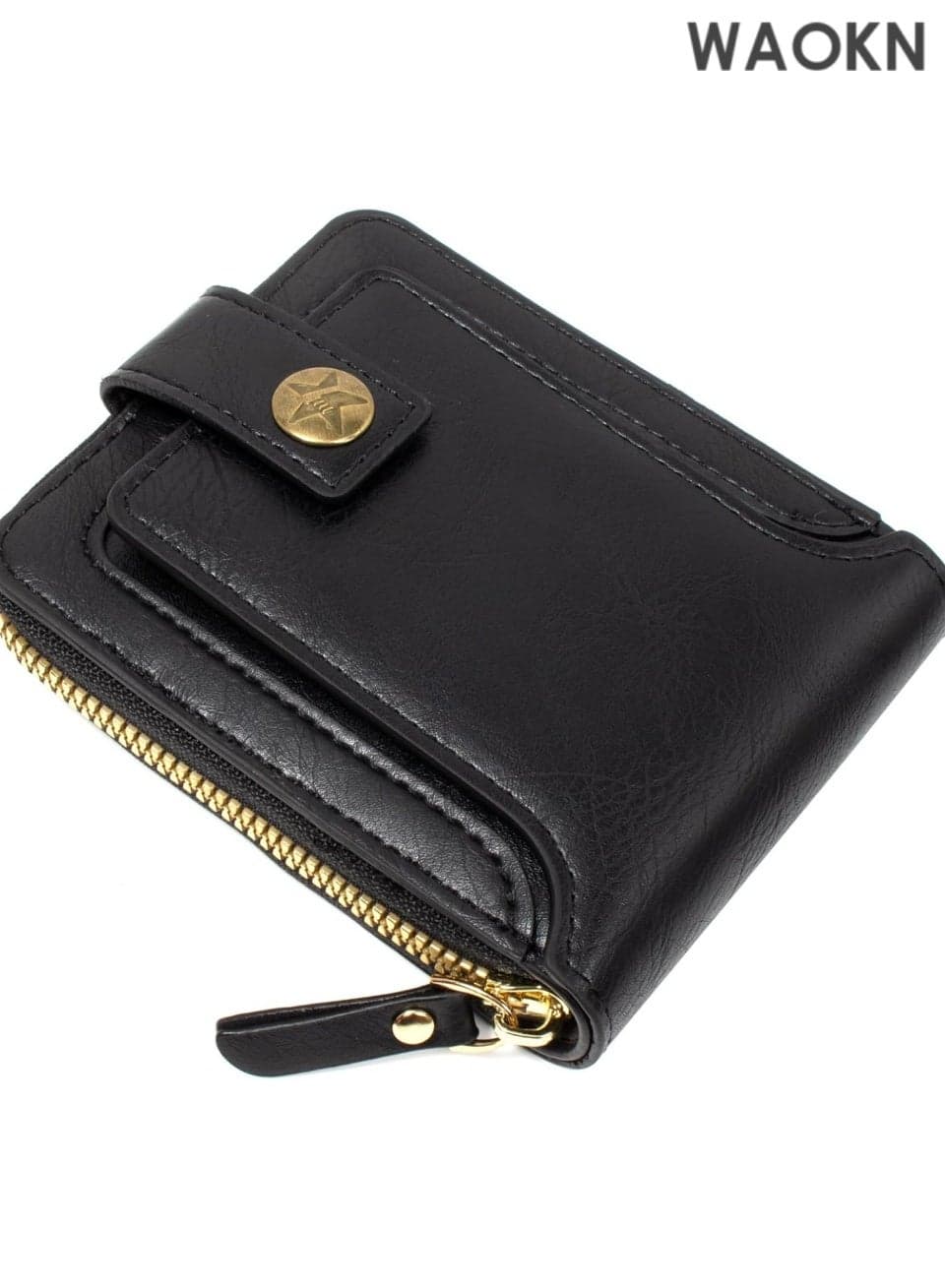 Small Wallets for Men Zipper Around Pocket Bifold Wallet Leather Short Billfold Card holder Coin Purse (Black)