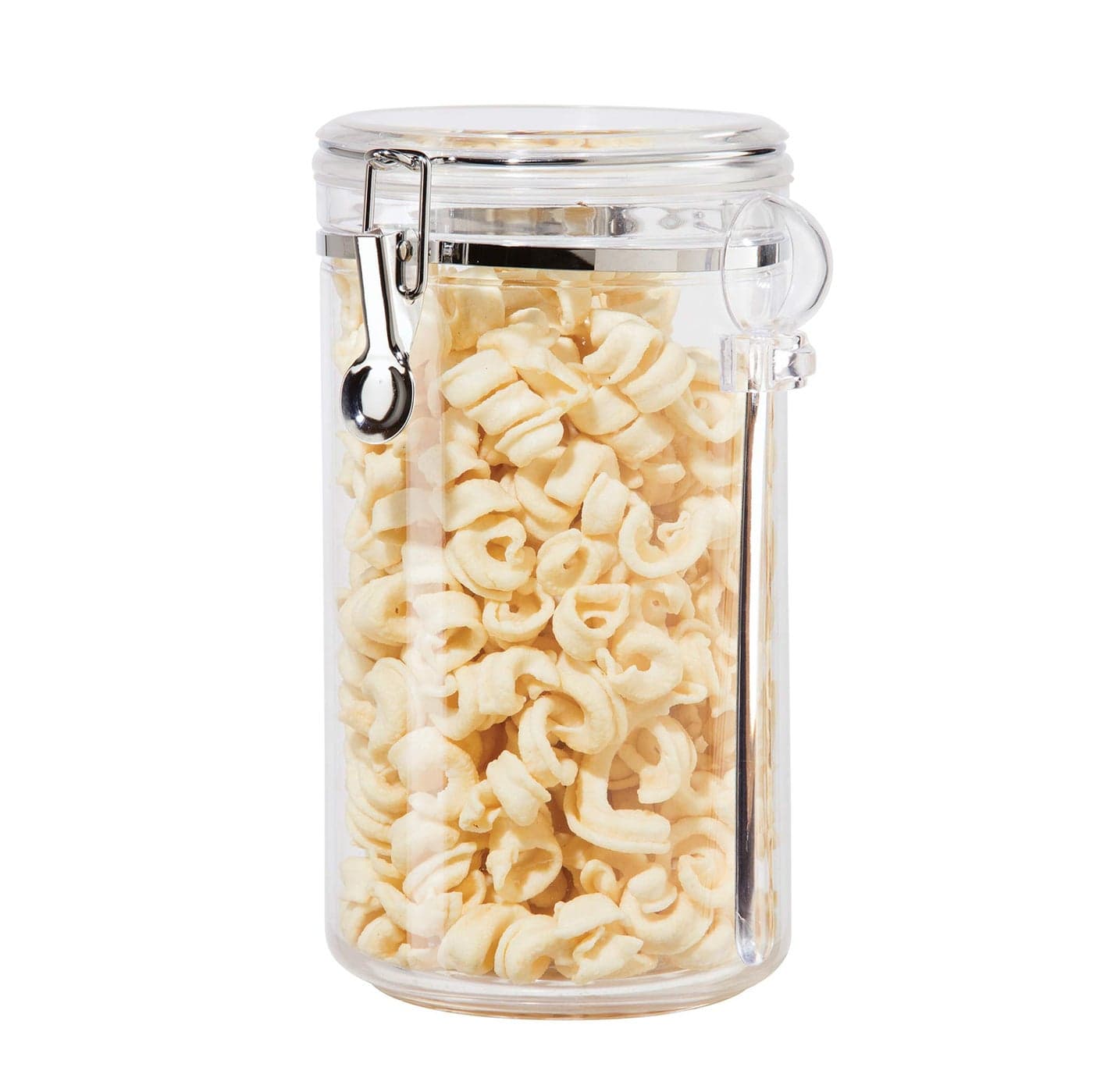 Oggi Clear Canister Airtight 72oz Clamp Lid Spoon Airtight Food Storage Container for Kitchen Pantry Storage of Bulk Dry Foods Pasta Flour Sugar Coffee Rice Tea Spices Herbs