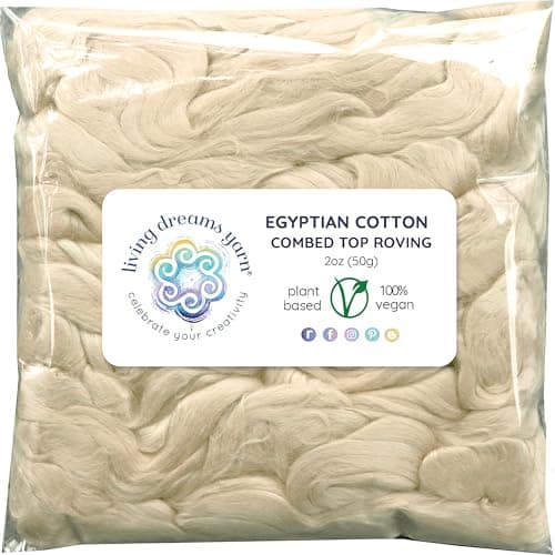 Cotton Fiber for Spinning, Blending, Felting & Fiber Arts. Soft Vegan Combed Top Roving. Vanilla