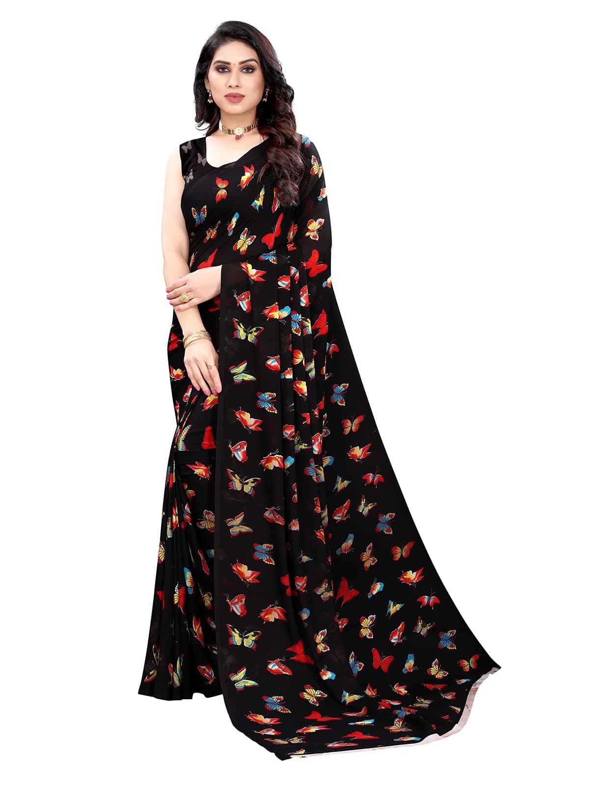 Satrani Women's Polyester Saree (2098ST668_Black)