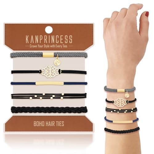 KANPRINCESS Hair Tie Bracelet 5 Pcs Boho Hair Ties For Girls and Women Elastic Hair Ties Hair Bands For Ponytails Ponytail Holder For Daily Life Sport Cooking Working Set 15