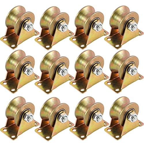 ZOENHOU 12 PCS 2 Inch 660 LB 45# Steel U Groove Wheel Pulley, Sliding Gate Rollers with Bracket, Heavy Duty Rigid Caster for Inverted Track, Rolling Gate Hardware, Industrial Machines, Wire Rope Rail