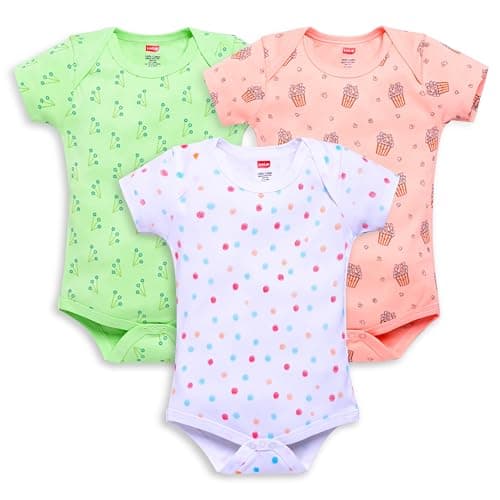Luvlap Baby Boys and Girls 100% Cotton Half Sleeve Romper/Bodysuit Pack Of 3, Peach, White & Paradise Green, M (3 to 6 Months)
