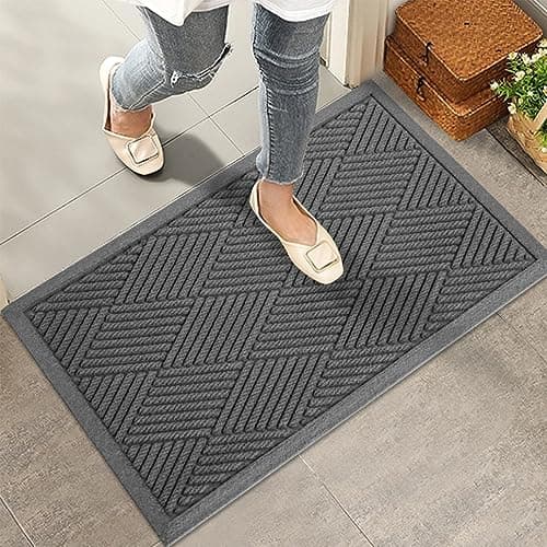 HIYARD Sturdy Front Door Mat, Absorbent Muddy Dirt Resist Welcome Door Mats Outdoor Indoor, Stain and Fade Resistant, Non-Slip Rubber Backing Low Profile Doormat for Entryway, 30×17, Charcoal