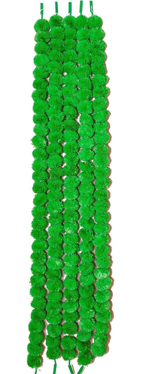RASHRI ; One For All Artificial Marigold Fluffy Flowers Garlands for Decoration - Pack of 5 (Green)