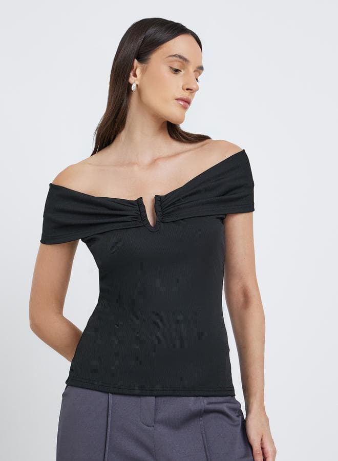 Ribbed Knit Off Shoulder Top — XL