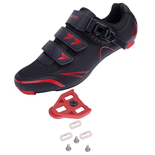 KESCOO Mens Womens Cycling Shoes Compatible with Peloton Bike Shoes and Delta Cleats Pre-Installed, Clip in Road Bike Riding Racing Biking Shoes Perfect for Indoor Outdoor - Black red, 45