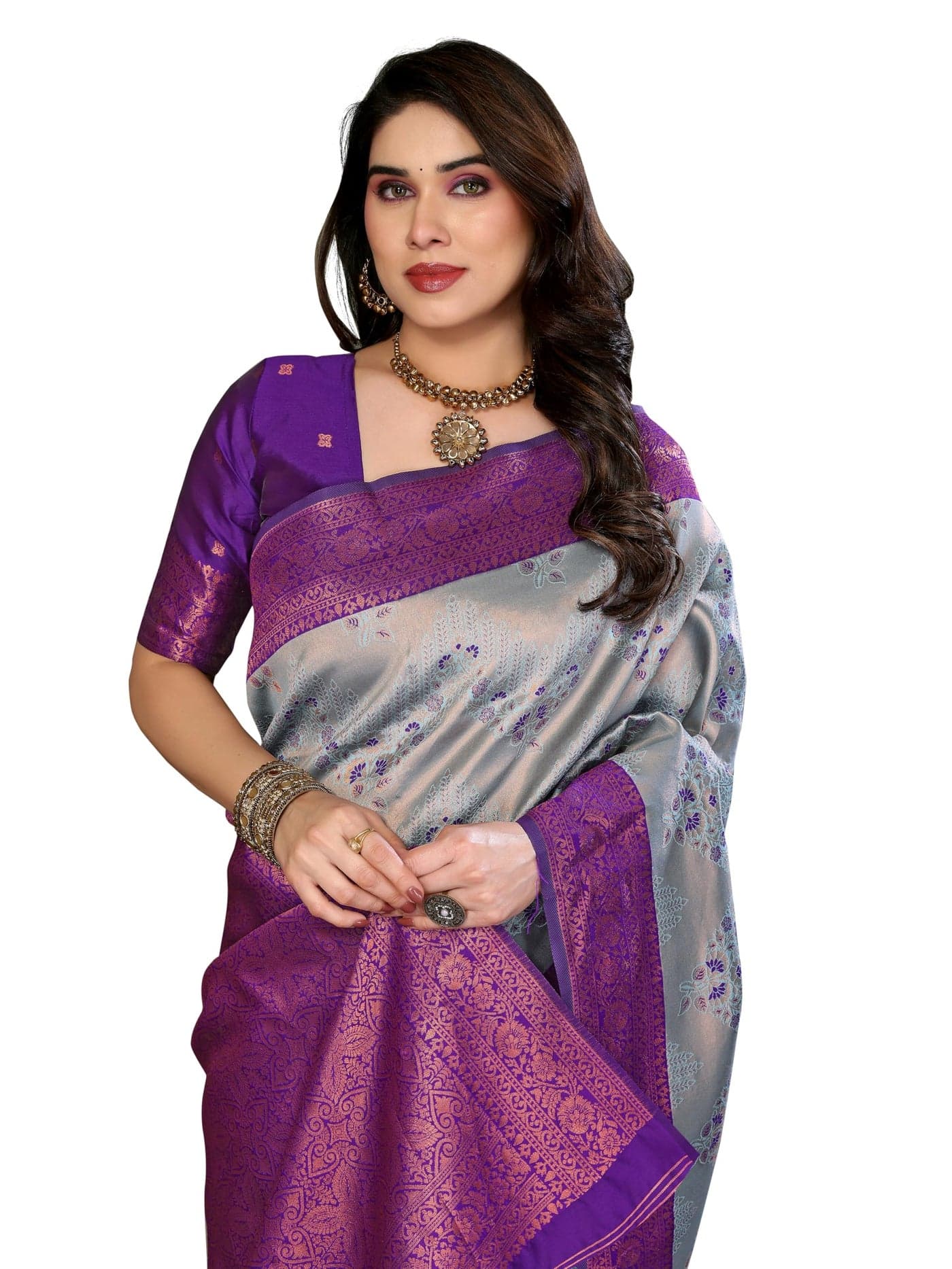 Avantika Fashion Women's Kanjivaram Style Soft Silk Banarasi Sarees With Blouse Piece For Women (SKY-PURPLE)