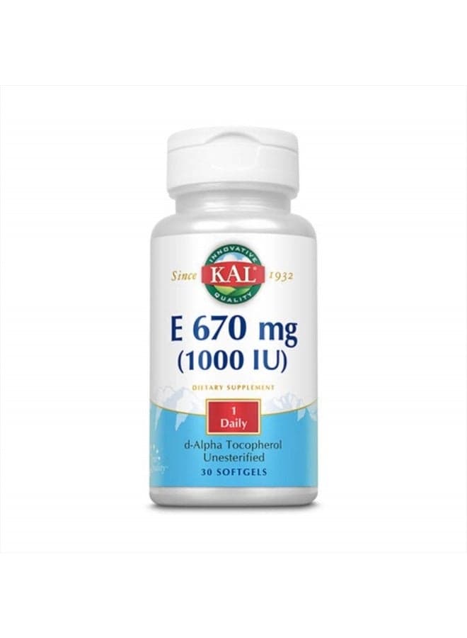 E-1000 D-Alpha Tocopherol 1000 IU Softgels, 30 Count
