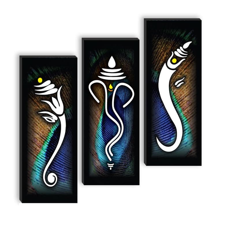 SAF paintings set of 3 Lord Ganesha UV textured self adeshive wall painting for home decoration SANF-SJ1010