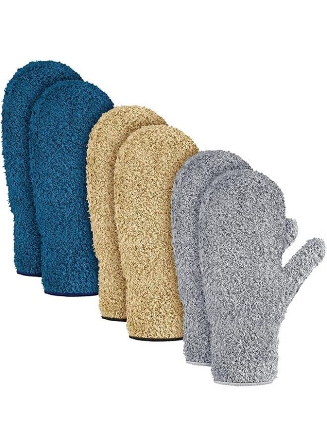 3 Pairs Microfiber Dust Mitts with Thumb, Reusable No-Scratch Cleaning Gloves for Kitchen, House, Car, Household Dusting Tools