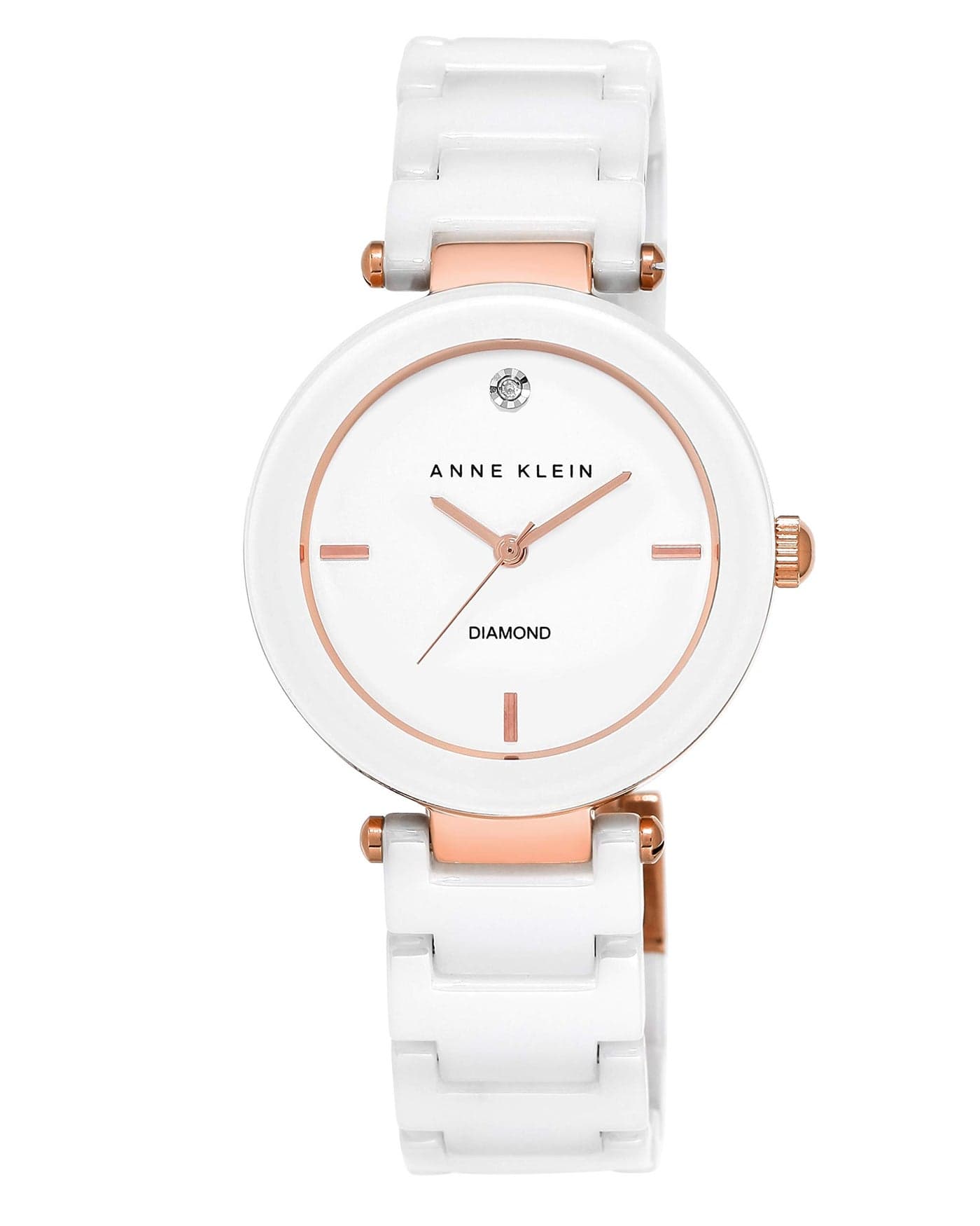 Anne Klein Women's AK/1018RGWT Diamond-Accented White Ceramic Bracelet Watch