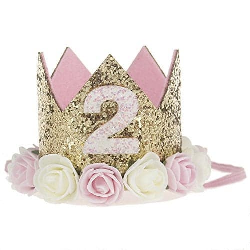 2nd Baby Birthday Crown Flower Tiara Headband 2 Year Old Birthday Party Hat Hairbands Princess Photo Props Birthday Decorations Baby Photography Gifts