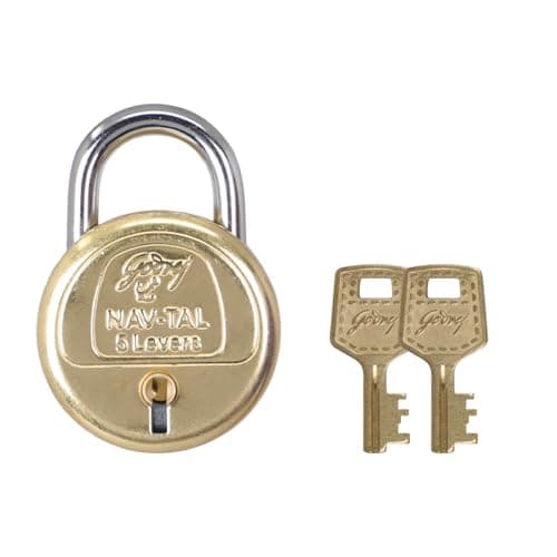 Godrej Locks I Navtal 5 levers 40mm I with 2 Keys I Padlock for Main Door I Gate Lock I Lock for Tool Box, Shutters, Shops & Offices I Corrosion Resistant Shackle I Brass Finish | 1 Year Warranty