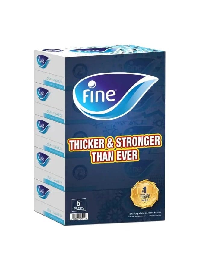 Fine Thicker And Stronger White Sterilized Facial Tissue Paper- 5pcsX150X2 Ply