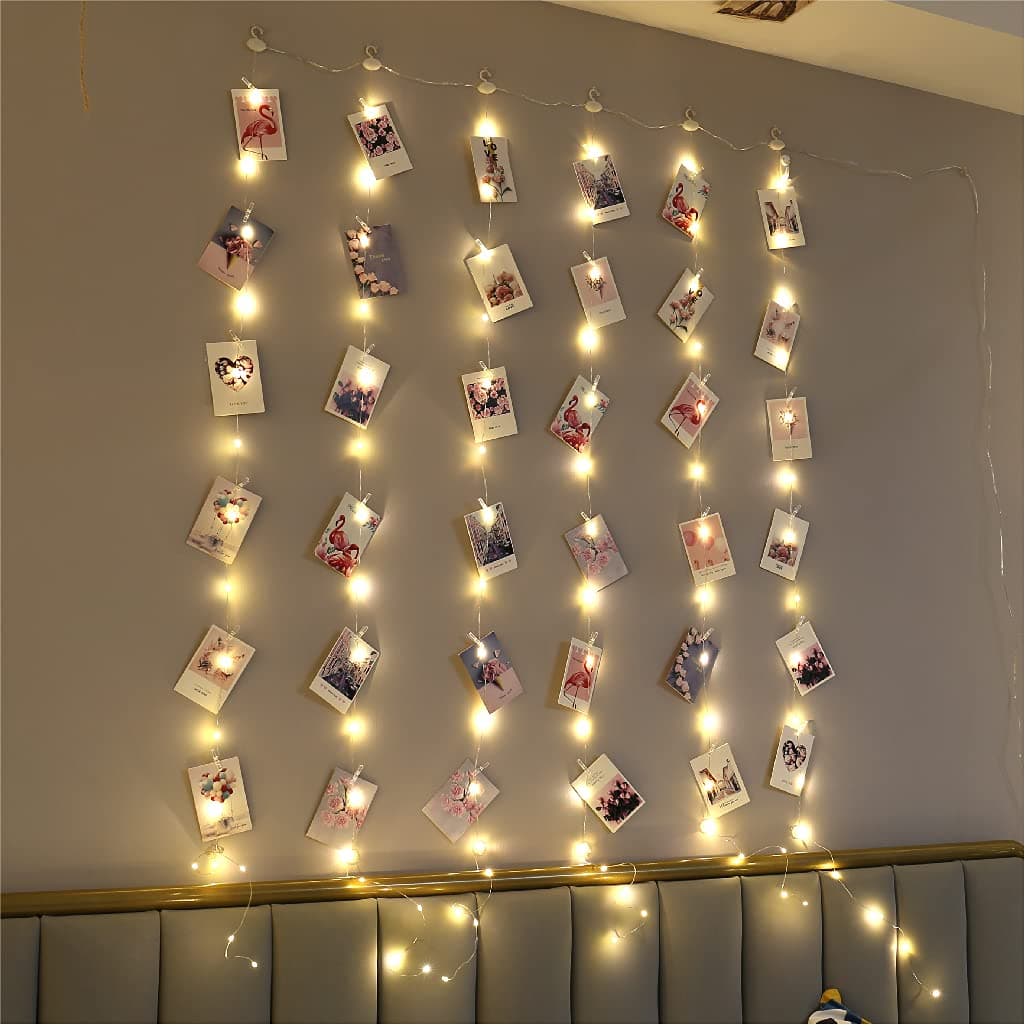ZSJWL 335ft Short Curtain Lights with 8 Hook for Small Windows 96 LED Warm White Photo Clips String Light with 52 Clear Clips Remote Control 8 Modes USB Fairy Lights for Bedroom Party Wall