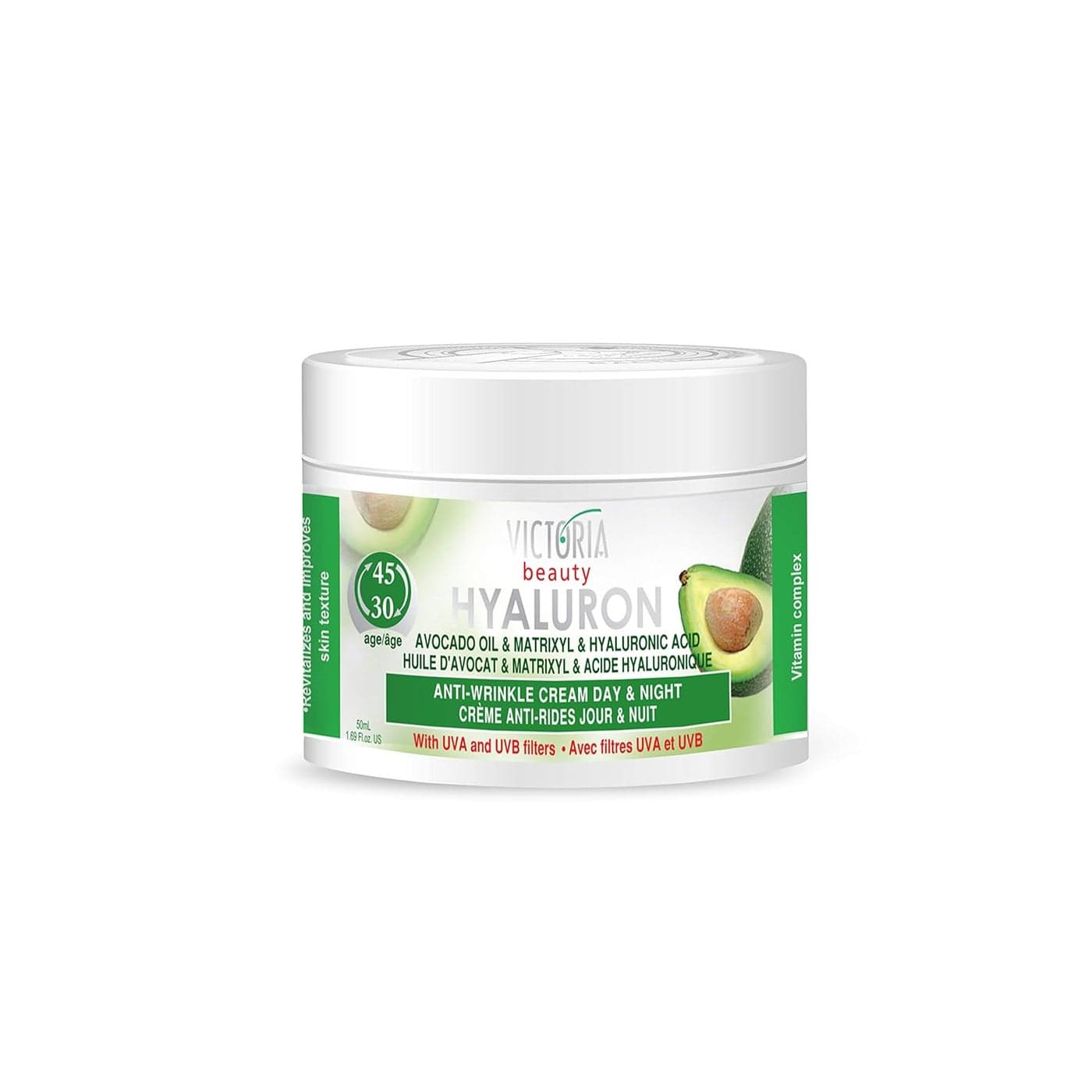 Hyaluron AntiWrinkle Cream with Avocado Oil for Mature Skin Age 30 Intensive Natural Cream for Day Night With UV Filters