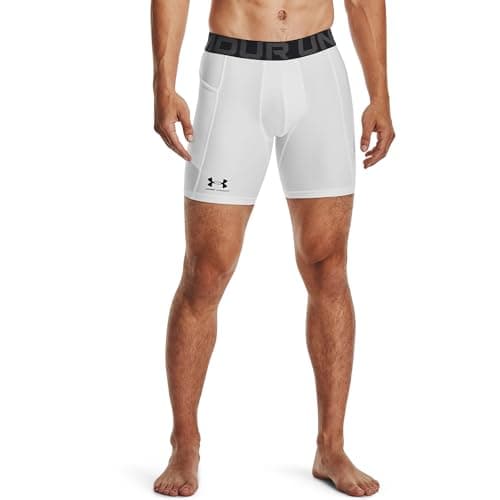 Under Armour Men's Armour HeatGear Compression Shorts, White (100)/Black, Small Tall