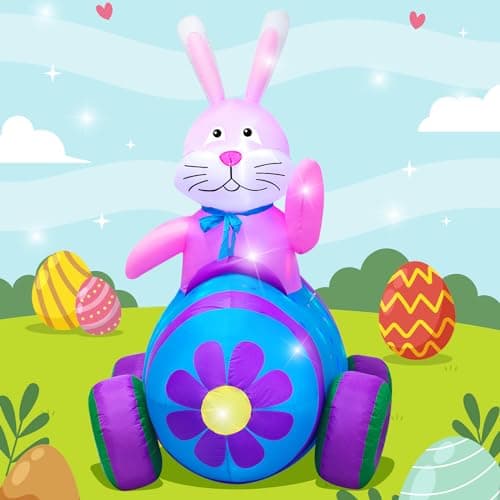 AJY 4Ft Easter Inflatables Bunny Decorations with LED Lights,Happy Easter Bunny Blow Up Yard Indoor Outdoor Holiday Decor