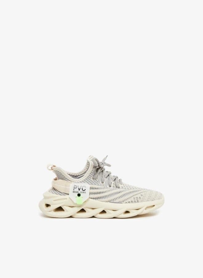 Take Two Boys Cream Mesh Upper Lace Up Sport Sneakers