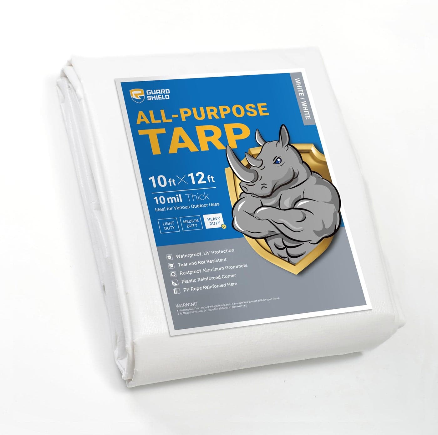 GUARD SHIELD Heavy Duty Tarp 10x12 Feet White Multi Purpose Thick Waterproof Poly Tarp Cover 10mil