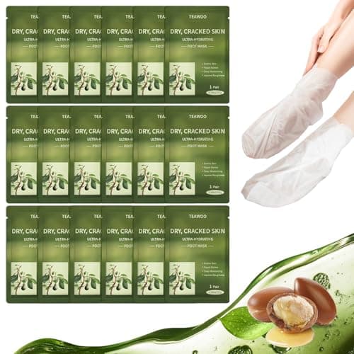 TEAWOO 18 Pairs Moisturizing Foot Masks with Shea Butter, Jojoba Oil, Vitamin E & Urea, Intensely Hydrating Foot Mask For Dry Cracked Feet, Moisturizing Socks for Cracked Heel Treatment