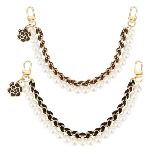 2Pcs Bag Extender Chain Metal Pearl Double Purse Strap Extenders for Handbags Crossbody Bag Gold Purse Extender Chain Purse Strap Replacement Black Brown Purse Accessories Bag Charms Mobile Phone Case
