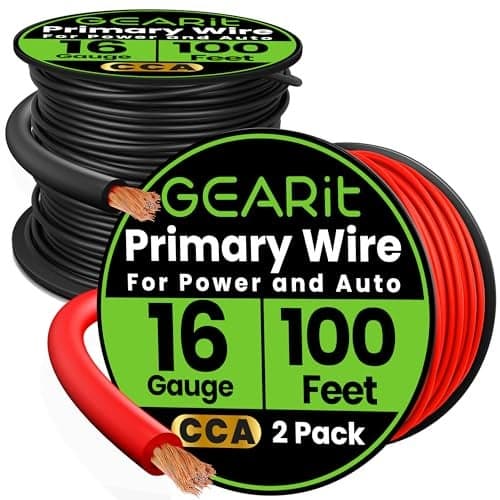 GEARit 16 Gauge Wire (100ft Each - Black/Red) Copper Clad Aluminum CCA - Primary Automotive Power/Ground for Battery Cable, Car Audio, Trailer Harness, Electrical - 200 Feet Total 16ga AWG Wire